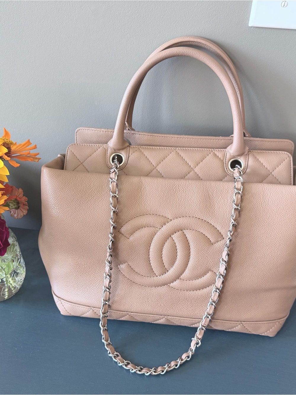 Chanel Beige Quilted Leather Tote ✨